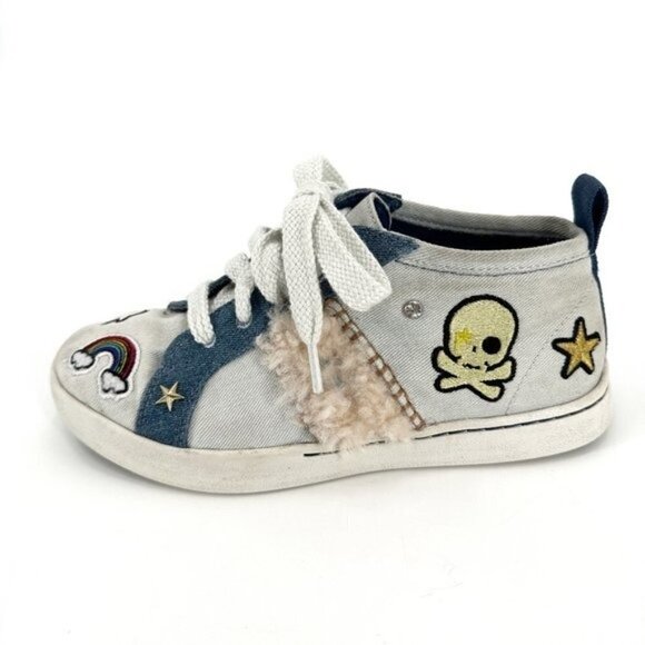 UGG Australia Blue Denim Patch It Skull Lace Up High Top 8 Rainbow Sneakers - Picture 1 of 7